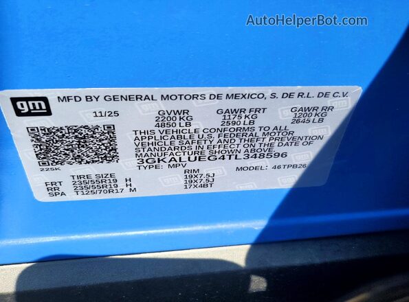 3GKALUEG4TL348596 2026 GMC TERRAIN Blue Vista de la etiqueta del VIN