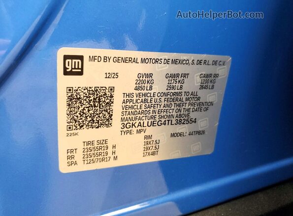 3GKALUEG4TL382554 2026 GMC TERRAIN Синий Вид наклейки с VIN-кодом