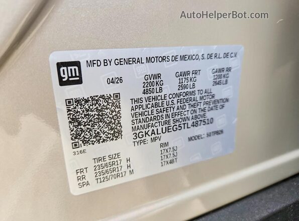 3GKALUEG5TL487510 2026 GMC TERRAIN Tan Панорамний вид салону 360°