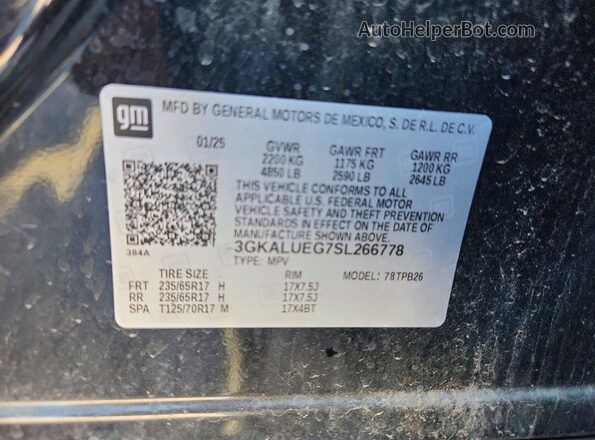 3GKALUEG7SL266778 2025 GMC TERRAIN Black Вид наклейки з VIN-кодом