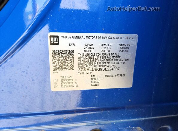 3GKALUEG9SL224337 2025 GMC TERRAIN Blue VIN կոդի պիտակի տեսք