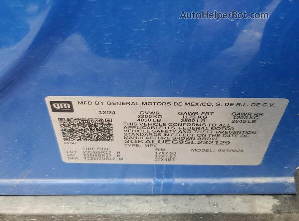 3GKALUEG9SL232129 2025 GMC TERRAIN Blue VIN կոդի պիտակի տեսք