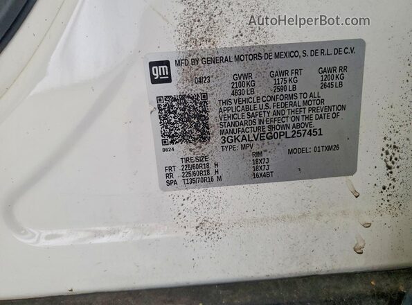 3GKALVEG0PL257451 2023 GMC TERRAIN White Vista de la etiqueta del VIN