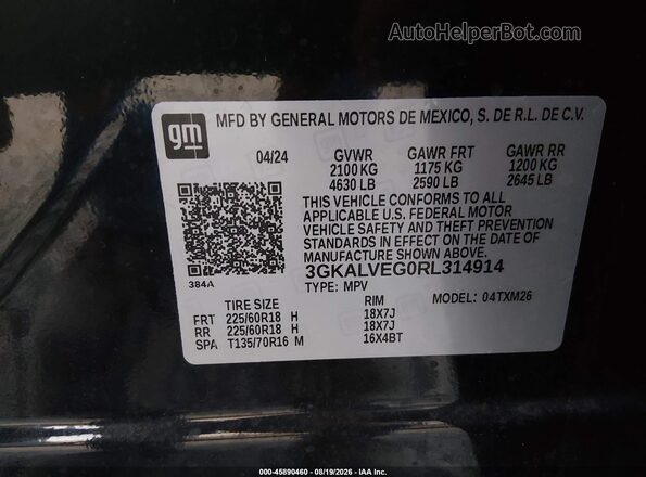 3GKALVEG0RL314914 2024 GMC TERRAIN Black Vista del compartimento del motor