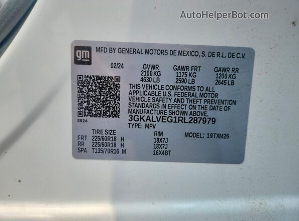 3GKALVEG1RL287979 2024 GMC TERRAIN White VIN sticker view