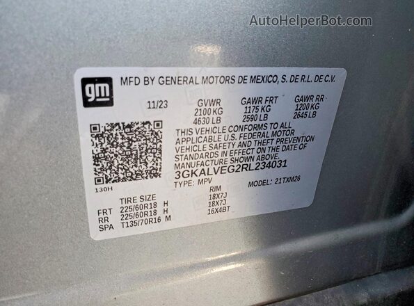 3GKALVEG2RL234031 2024 GMC TERRAIN Silver Панорамний вид салону 360°