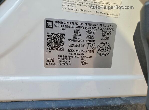 3GKALVEG2RL276182 2024 GMC TERRAIN White VIN կոդի պիտակի տեսք