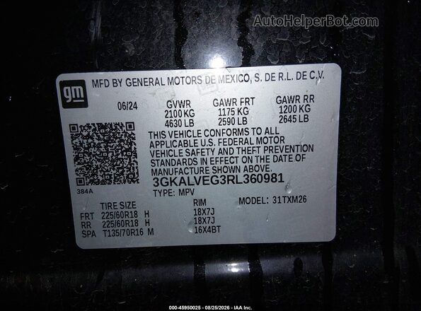 3GKALVEG3RL360981 2024 GMC TERRAIN Black Vista del compartimento del motor