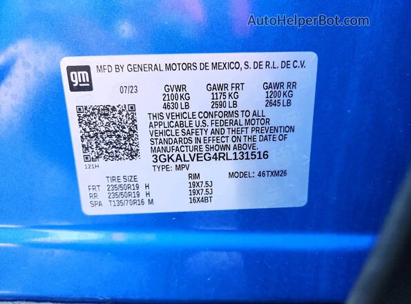 3GKALVEG4RL131516 2024 GMC TERRAIN Синий Вид наклейки с VIN-кодом
