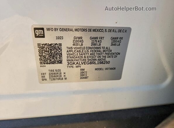 3GKALVEG8RL198250 2024 GMC TERRAIN White VIN sticker view