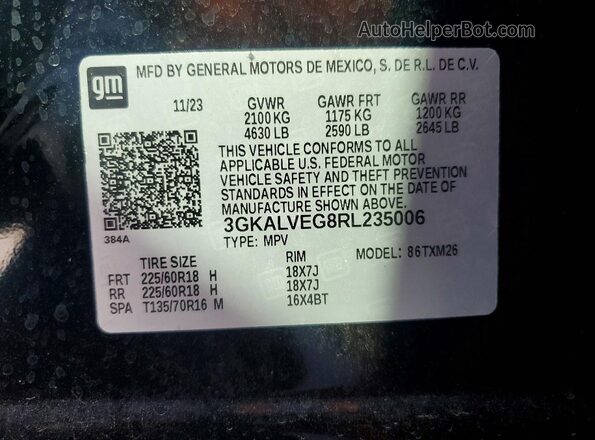 3GKALVEG8RL235006 2024 GMC TERRAIN Черный Вид наклейки с VIN-кодом