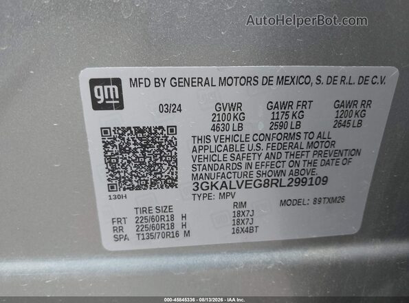 3GKALVEG8RL299109 2024 GMC TERRAIN Gray Շարժիչի բաժամունքի տեսք