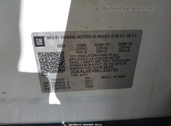 3GKALVEV0KL316716 2019 GMC TERRAIN White Widok komory silnika