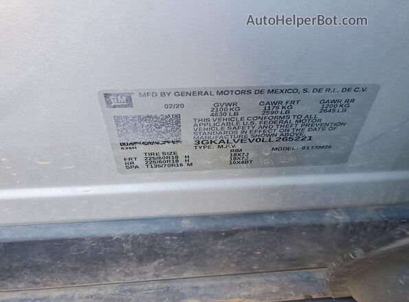 3GKALVEV0LL265221 2020 GMC TERRAIN Серебряный Вид наклейки с VIN-кодом