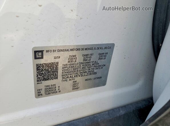 3GKALVEV1LL219705 2020 GMC TERRAIN White VIN կոդի պիտակի տեսք