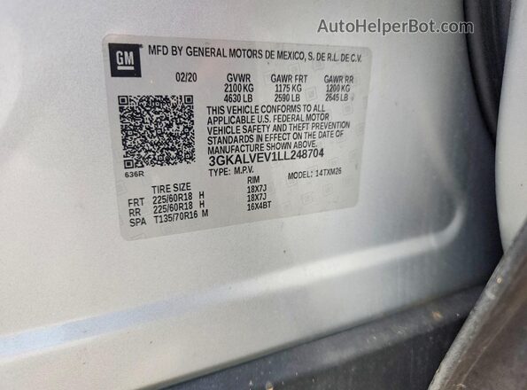 3GKALVEV1LL248704 2020 GMC TERRAIN Silver Engine compartment view
