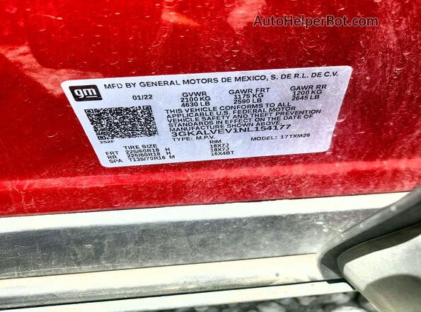 3GKALVEV1NL154177 2022 GMC TERRAIN Red Widok wnętrza 360 stopni