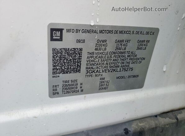 3GKALVEV2KL175275 2019 GMC TERRAIN White 360 interior view