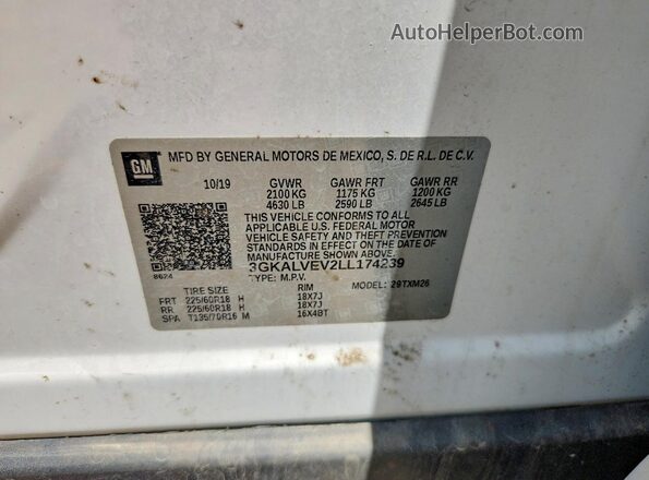3GKALVEV2LL174239 2020 GMC TERRAIN White VIN կոդի պիտակի տեսք