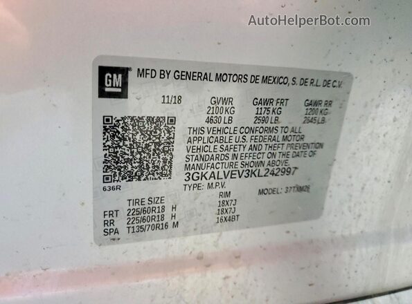 3GKALVEV3KL242997 2019 GMC TERRAIN Silver VIN კოდის სტიკერის ხედი