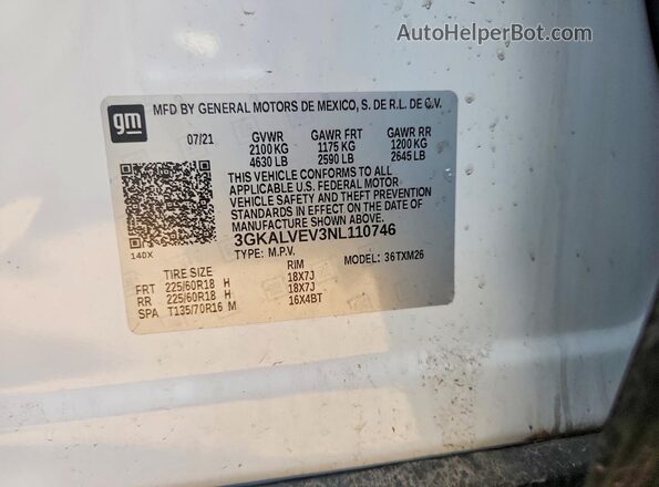 3GKALVEV3NL110746 2022 GMC TERRAIN White Engine compartment view