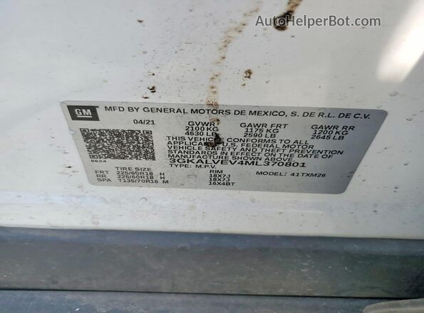 3GKALVEV4ML370801 2021 GMC TERRAIN Белый Вид подкапотного пространства