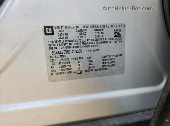 3GKALVEV5JL261565 2018 GMC TERRAIN Silver Вид наклейки з VIN-кодом