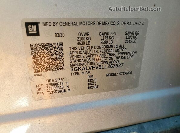 3GKALVEV5LL267627 2020 GMC TERRAIN Silver VIN կոդի պիտակի տեսք
