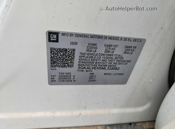 3GKALVEV5ML318562 2021 GMC TERRAIN Белый Панорамный вид салона 360°