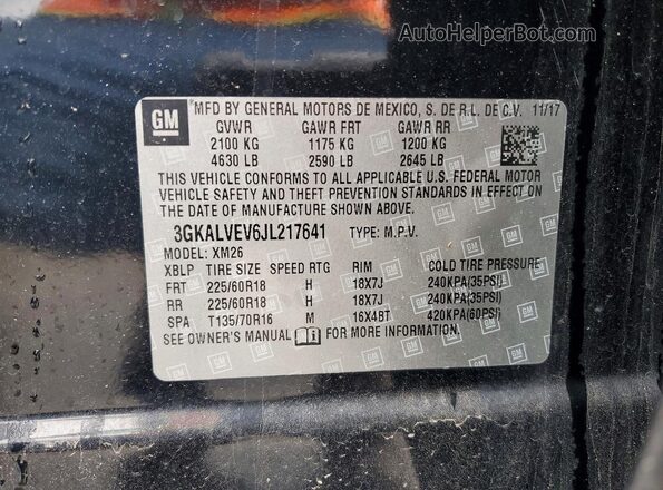 3GKALVEV6JL217641 2018 GMC TERRAIN Black Вид наклейки з VIN-кодом