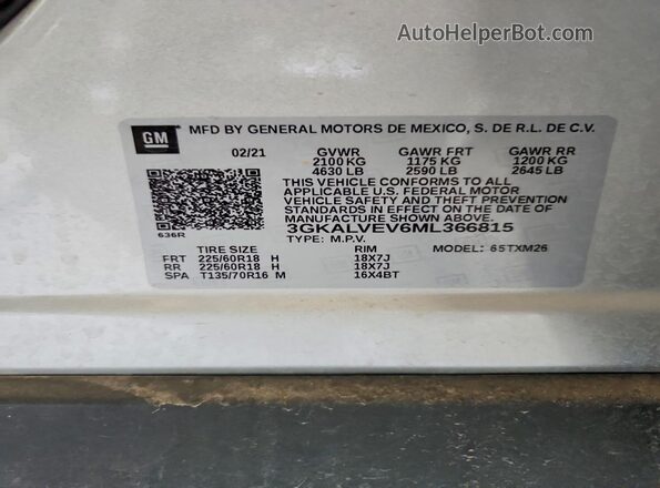 3GKALVEV6ML366815 2021 GMC TERRAIN Silver Engine compartment view
