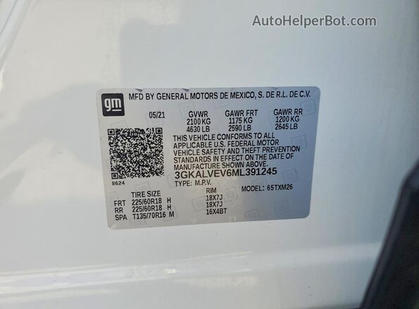 3GKALVEV6ML391245 2021 GMC TERRAIN White Vista del compartimento del motor