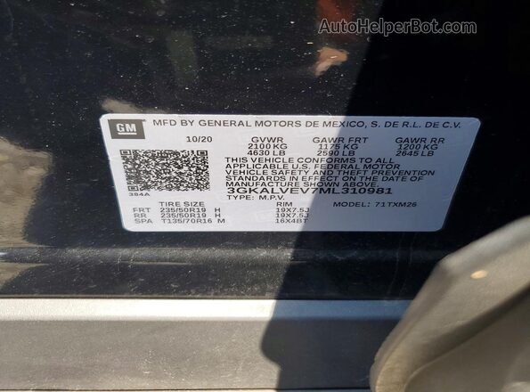 3GKALVEV7ML310981 2021 GMC TERRAIN Black Вид наклейки з VIN-кодом