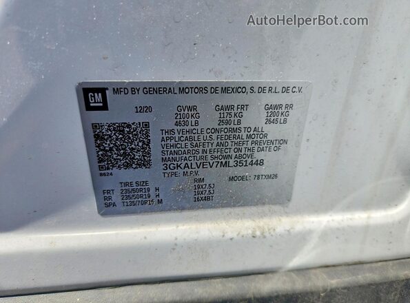 3GKALVEV7ML351448 2021 GMC TERRAIN Белый Вид наклейки с VIN-кодом