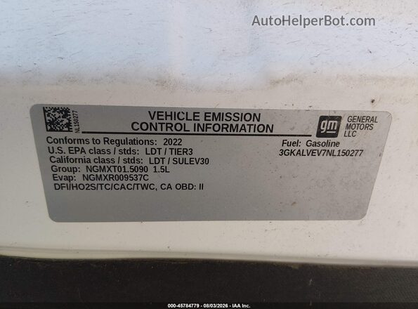 3GKALVEV7NL150277 2022 GMC TERRAIN White ძრავის განყოფილების ხედი