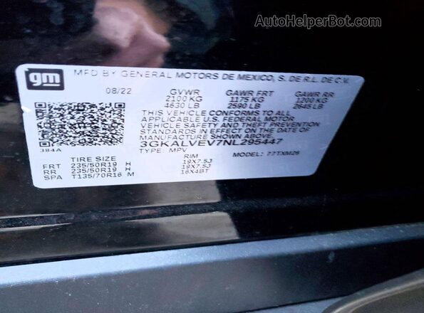 3GKALVEV7NL295447 2022 GMC TERRAIN Black Панорамний вид салону 360°