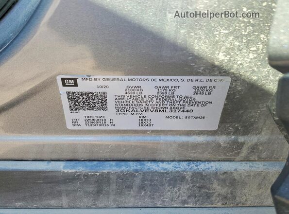 3GKALVEV8ML317440 2021 GMC TERRAIN Серый Панорамный вид салона 360°