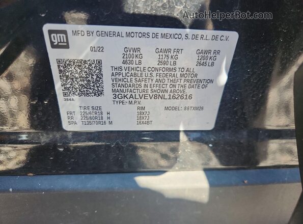 3GKALVEV8NL162616 2022 GMC TERRAIN Black Engine compartment view