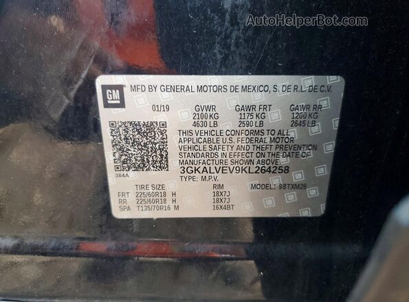 3GKALVEV9KL264258 2019 GMC TERRAIN Black VIN կոդի պիտակի տեսք
