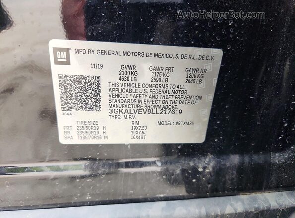 3GKALVEV9LL217619 2020 GMC TERRAIN Black Вид наклейки з VIN-кодом