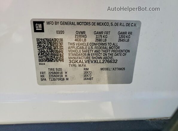 3GKALVEVXLL276632 2020 GMC TERRAIN White Widok komory silnika