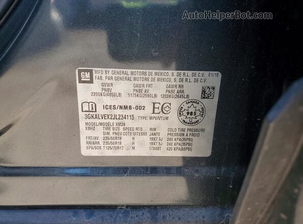 3GKALVEX2JL234115 2018 GMC TERRAIN Gray Vista interior de 360 grados