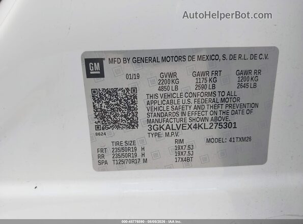 3GKALVEX4KL275301 2019 GMC TERRAIN Белый Вид подкапотного пространства
