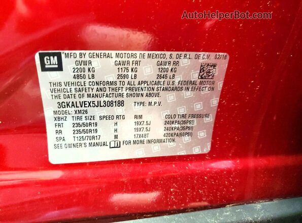 3GKALVEX5JL308188 2018 GMC TERRAIN Красный Вид наклейки с VIN-кодом