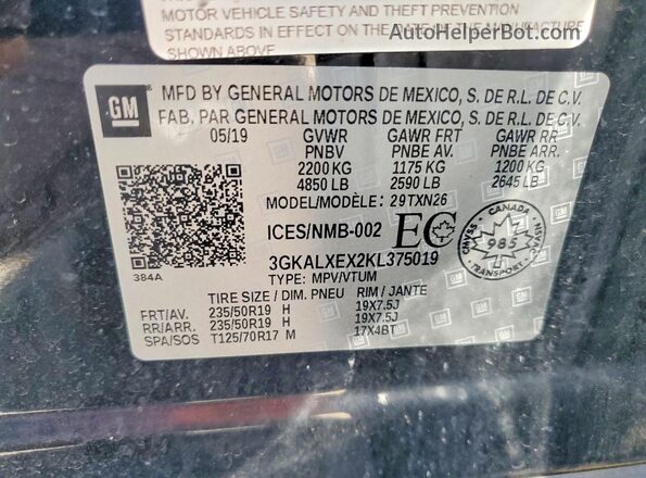 3GKALXEX2KL375019 2019 GMC TERRAIN Черный Вид наклейки с VIN-кодом