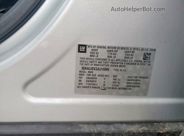 3GKALXEX3JL316866 2018 GMC TERRAIN Silver Widok naklejki z numerem VIN