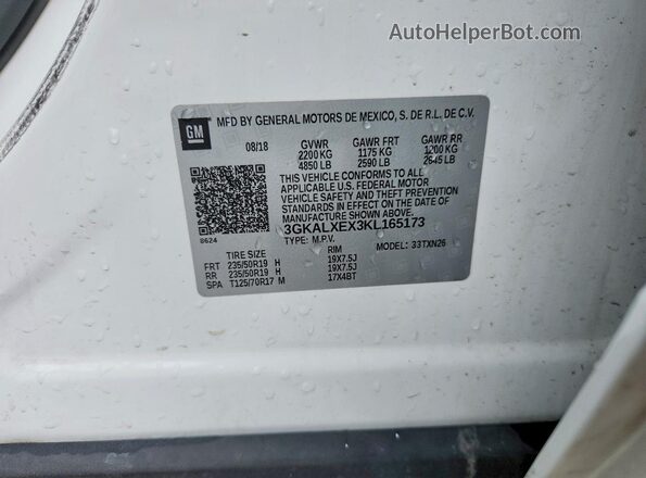 3GKALXEX3KL165173 2019 GMC TERRAIN White VIN კოდის სტიკერის ხედი