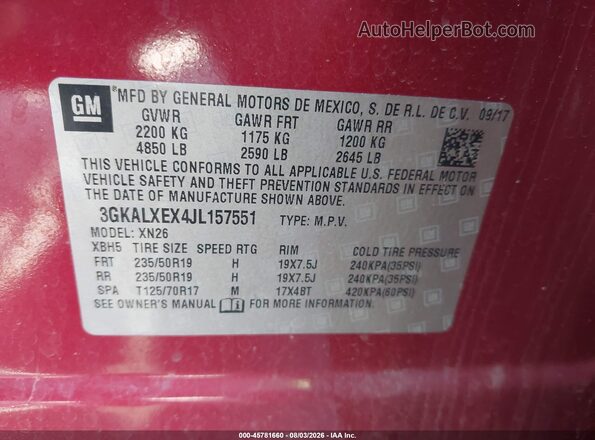 3GKALXEX4JL157551 2018 GMC TERRAIN Красный Вид подкапотного пространства