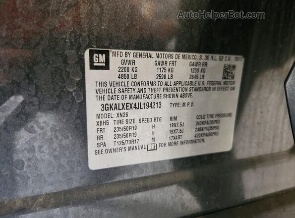 3GKALXEX4JL194213 2018 GMC TERRAIN Gray VIN կոդի պիտակի տեսք