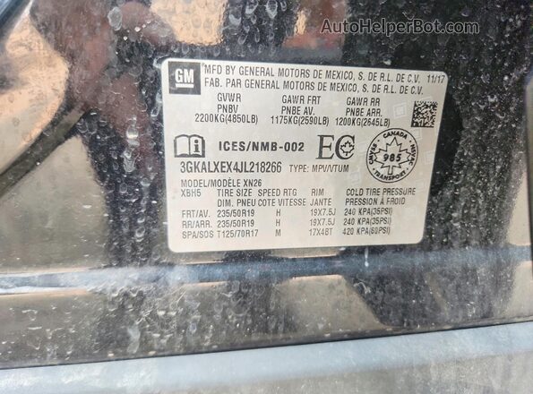 3GKALXEX4JL218266 2018 GMC TERRAIN Черный Вид наклейки с VIN-кодом